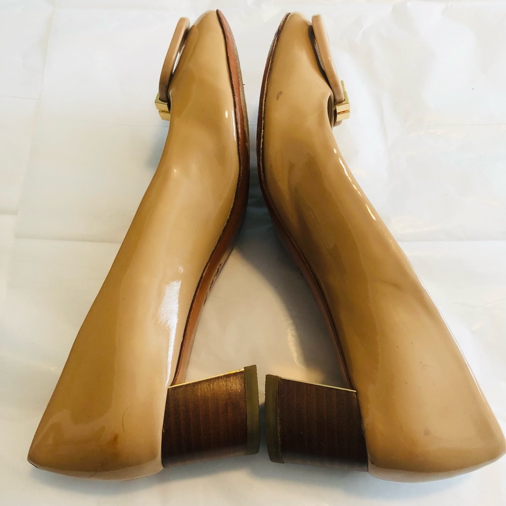 ❤️SOLD❤️TORY BURCH T Ring Flats Soft Patent Leather Camellia Pink NUDE - Picture 11 of 13